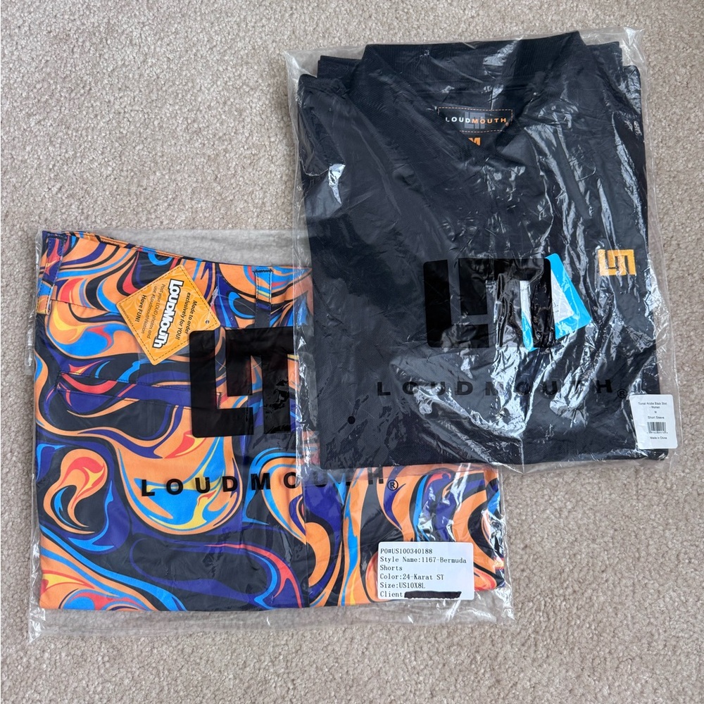 Loudmouth Black Polo with Matching 24-Karat Custom Print Bermuda Shorts